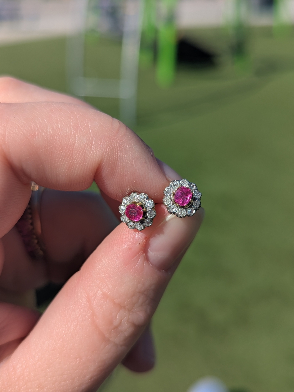 Antique Ruby And Diamond Halo Earrings